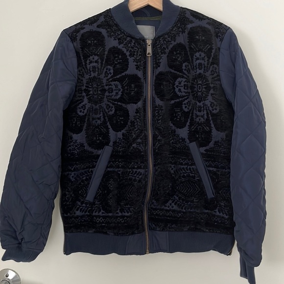 Anthropologie Women’s Clemence Floral Quilted Side Zip Blue Bomber Jacket XS - Picture 2 of 10